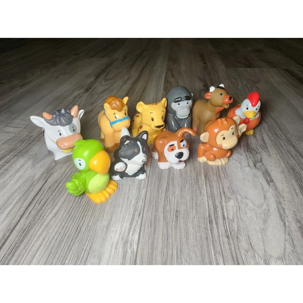 Fisher Price Little People Animal Lot Cow Horse Gorilla Monkey Parrot Puppy Goat